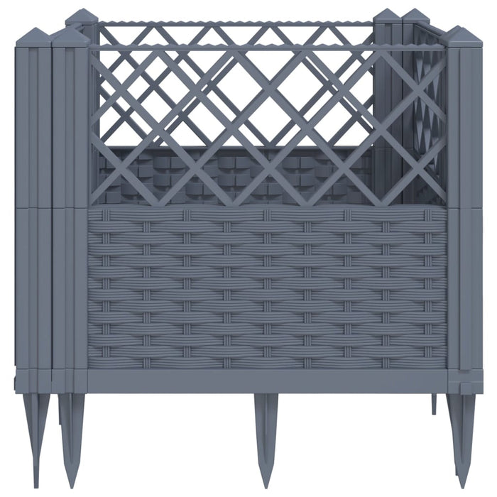 Vassoio per fioriera aiuola rialzata piante fiori terrazza giardino con paletti 43,5 x 43,5 x 43,5 cm PP grigio 02_0038202