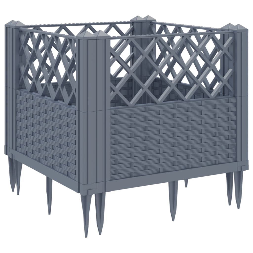 Vassoio per fioriera aiuola rialzata piante fiori terrazza giardino con paletti 43,5 x 43,5 x 43,5 cm PP grigio 02_0038202