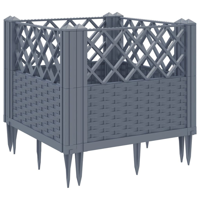 Vassoio per fioriera aiuola rialzata piante fiori terrazza giardino con paletti 43,5 x 43,5 x 43,5 cm PP grigio 02_0038202