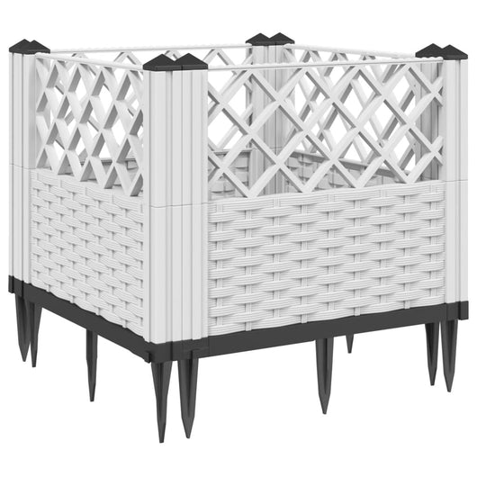 Vassoio per fioriera aiuola rialzata piante fiori terrazza giardino con paletti 43,5 x 43,5 x 43,5 cm PP bianco 02_0038201