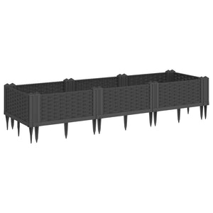 Vassoio per fioriera aiuola rialzata piante fiori terrazza giardino con paletti 125 x 40 x 28,5 cm PP nero 02_0038188