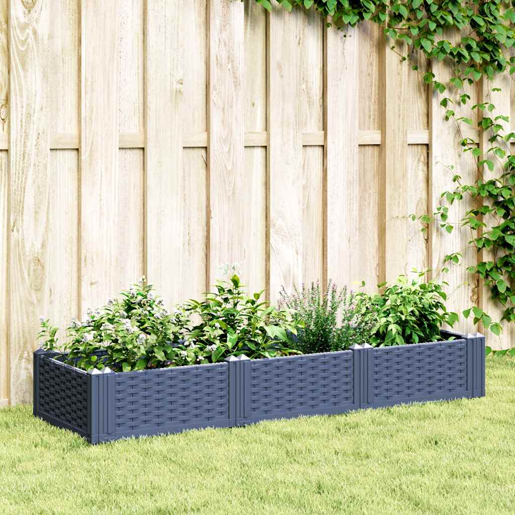 Fioriera Giardino con Picchetti Grigio Blu 125x40x28,5 cm PP 368014
