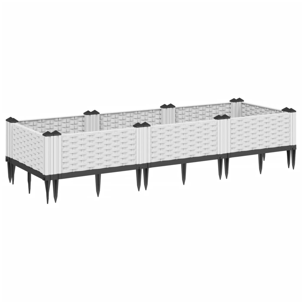 Vassoio per fioriera aiuola rialzata piante fiori terrazza giardino con paletti 125 x 40 x 28,5 cm PP bianco 02_0038185