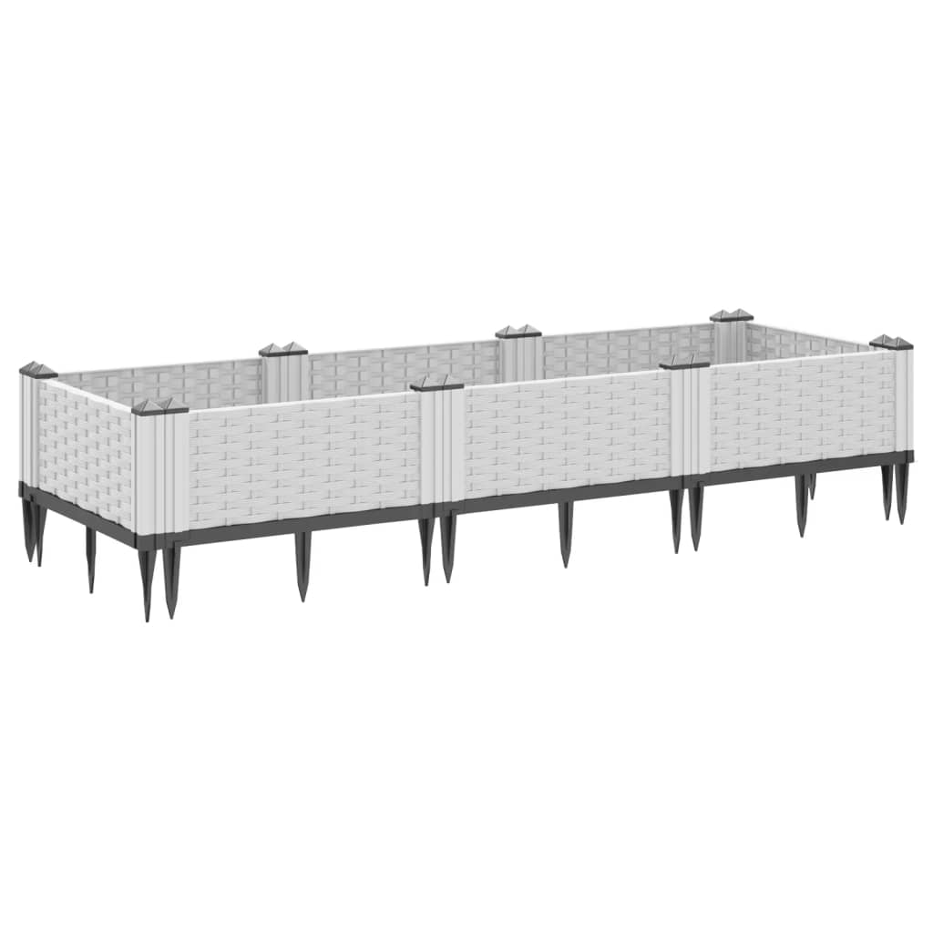 Vassoio per fioriera aiuola rialzata piante fiori terrazza giardino con paletti 125 x 40 x 28,5 cm PP bianco 02_0038185