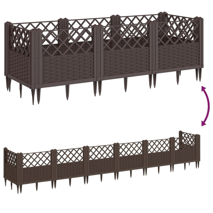 Fioriera da Giardino con Picchetti-Vaso da Esterno-Fioriera da Giardino Fissabile Marrone 123,5x43,5x43,5cm PP