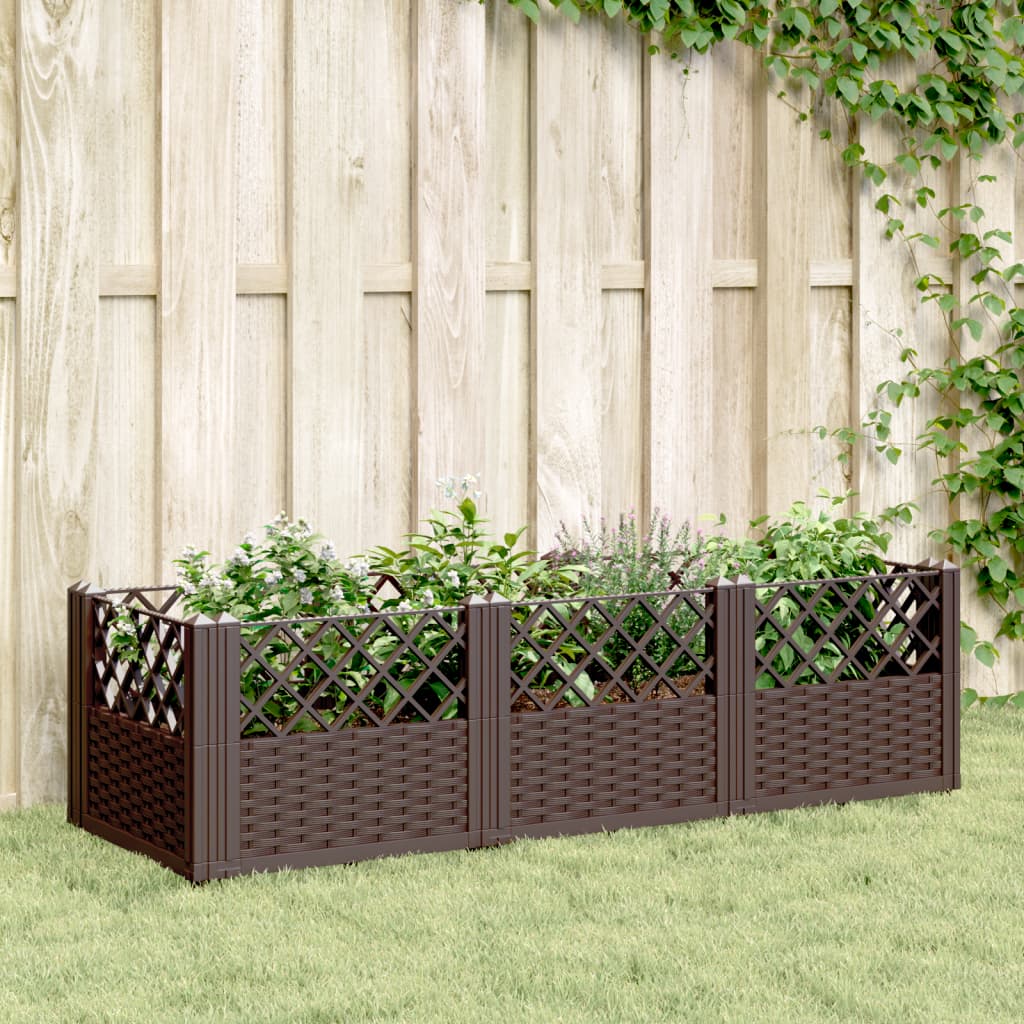 Fioriera da Giardino con Picchetti-Vaso da Esterno-Fioriera da Giardino Fissabile Marrone 123,5x43,5x43,5cm PP