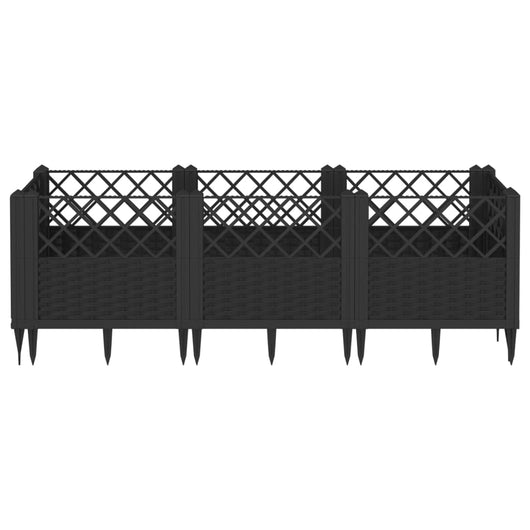 Vassoio per fioriera aiuola rialzata piante fiori terrazza giardino con paletti 123,5 x 43,5 x 43,5 cm PP nero 02_0038184