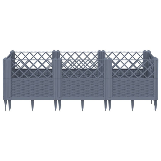 Vassoio per fioriera aiuola rialzata piante fiori terrazza giardino con paletti 123,5 x 43,5 x 43,5 cm PP grigio 02_0038182