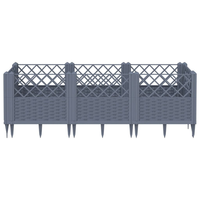 Vassoio per fioriera aiuola rialzata piante fiori terrazza giardino con paletti 123,5 x 43,5 x 43,5 cm PP grigio 02_0038182