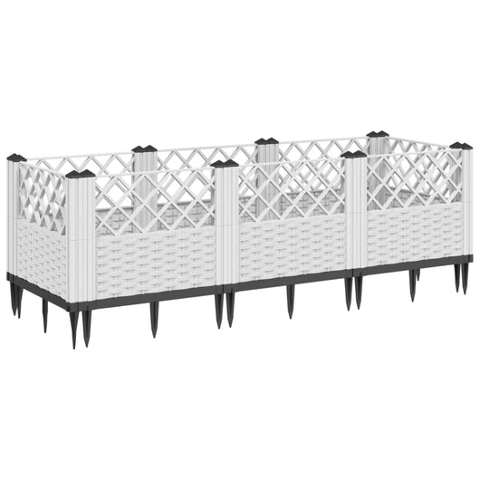 Vassoio per fioriera aiuola rialzata piante fiori terrazza giardino con paletti 123,5 x 43,5 x 43,5 cm PP bianco 02_0038181