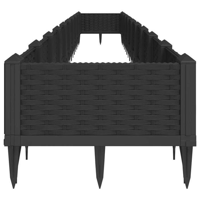 Vassoio per fioriera aiuola rialzata piante fiori terrazza giardino con paletti 362,5 x 42,5 x 28,5 cm PP nero 02_0038192