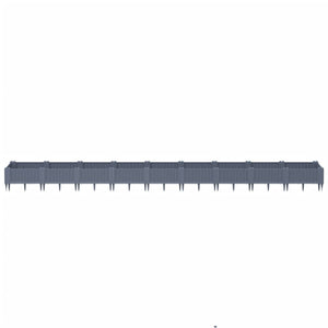 Vassoio per fioriera aiuola rialzata piante fiori terrazza giardino con paletti 362,5 x 42,5 x 28,5 cm PP grigio 02_0038190
