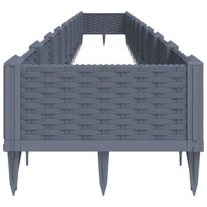 Vassoio per fioriera aiuola rialzata piante fiori terrazza giardino con paletti 362,5 x 42,5 x 28,5 cm PP grigio 02_0038190