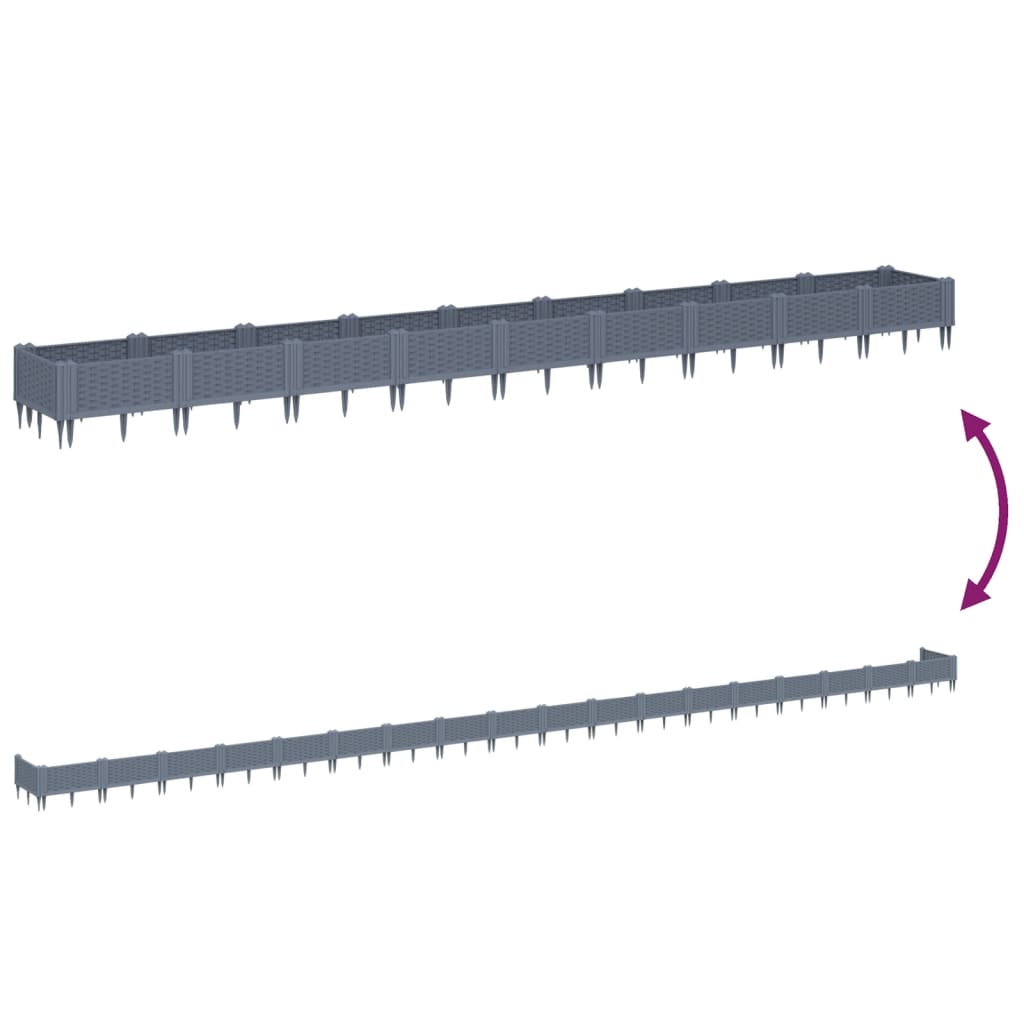 Vassoio per fioriera aiuola rialzata piante fiori terrazza giardino con paletti 362,5 x 42,5 x 28,5 cm PP grigio 02_0038190