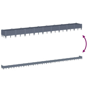 Vassoio per fioriera aiuola rialzata piante fiori terrazza giardino con paletti 362,5 x 42,5 x 28,5 cm PP grigio 02_0038190