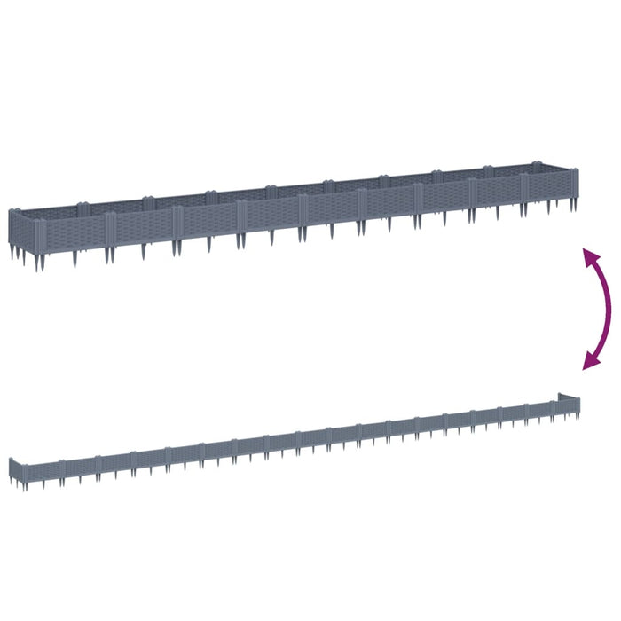 Vassoio per fioriera aiuola rialzata piante fiori terrazza giardino con paletti 362,5 x 42,5 x 28,5 cm PP grigio 02_0038190