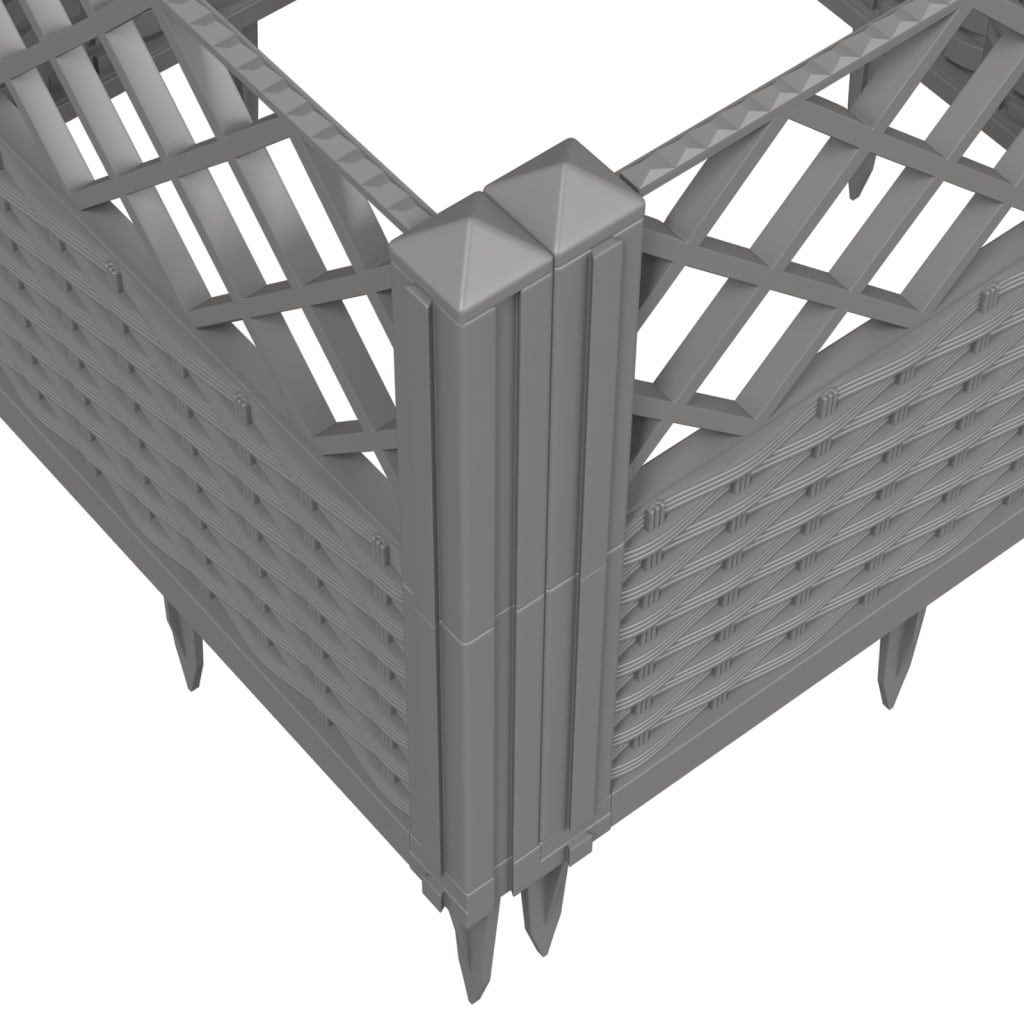 Vassoio per fioriera aiuola rialzata piante fiori terrazza giardino con paletti trasparenti 363,5 x 43,5 x 43,5 cm PP grigio 02_0038208