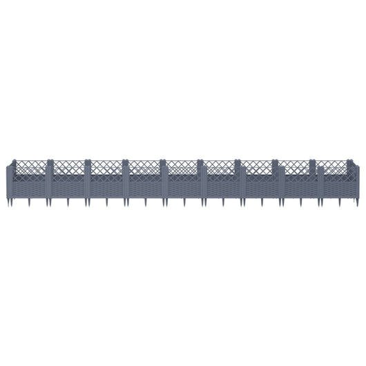 Vassoio per fioriera aiuola rialzata piante fiori terrazza giardino con paletti 363,5 x 43,5 x 43,5 cm PP grigio 02_0038194