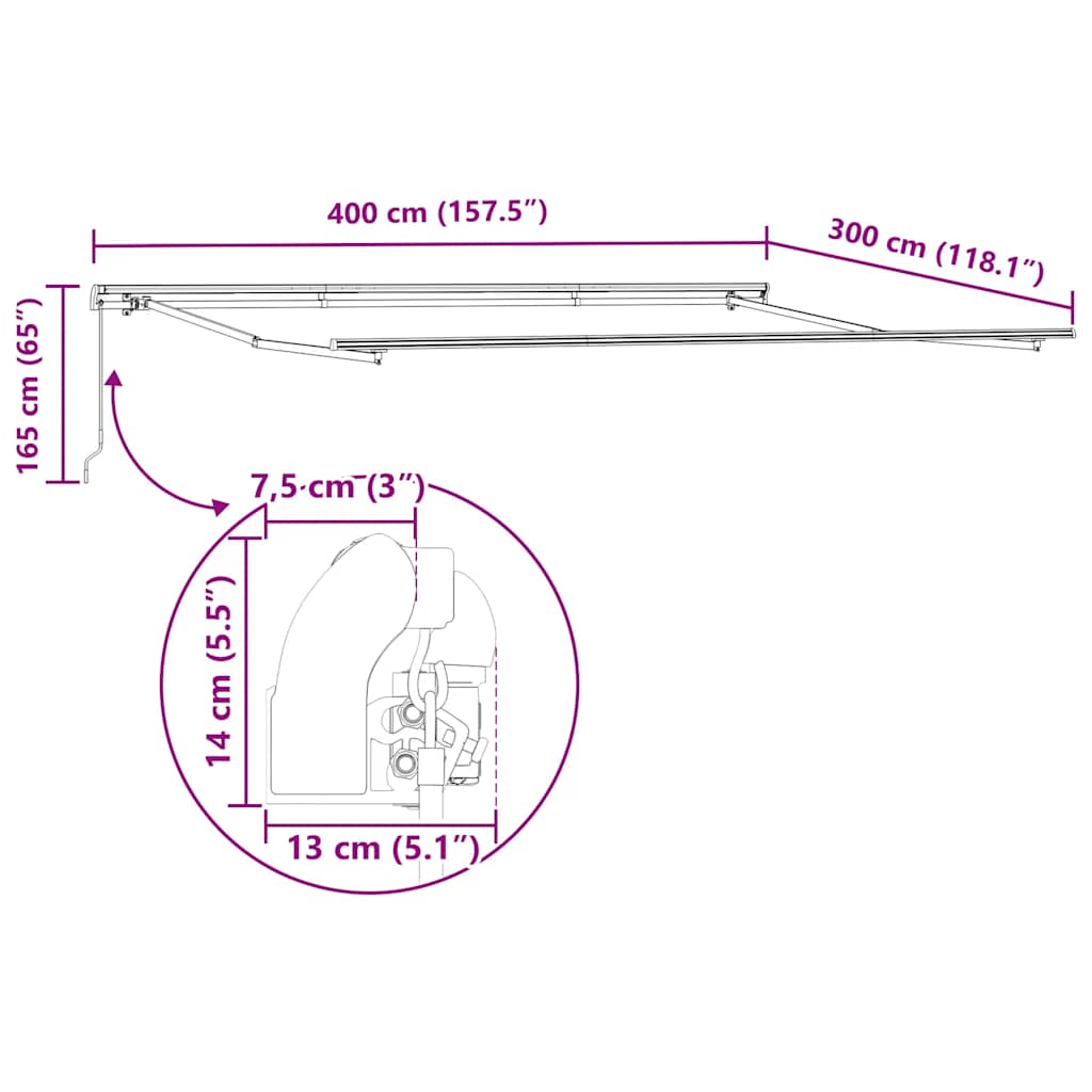 Tenda da Sole Retrattile Manuale Bordò 400x300 cm 3215225