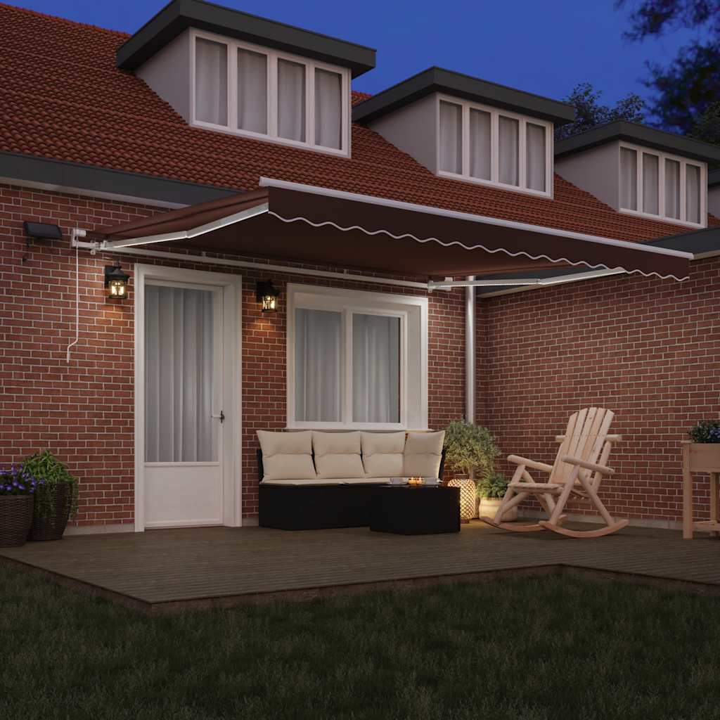 vidaXL Tenda da Sole Retrattile Manuale con LED Marrone 400x300 cm