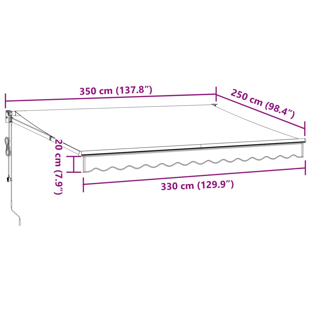 Tenda Retrattile Antracite e Bianca 3,5x2,5m Tessuto/Alluminio 3216119