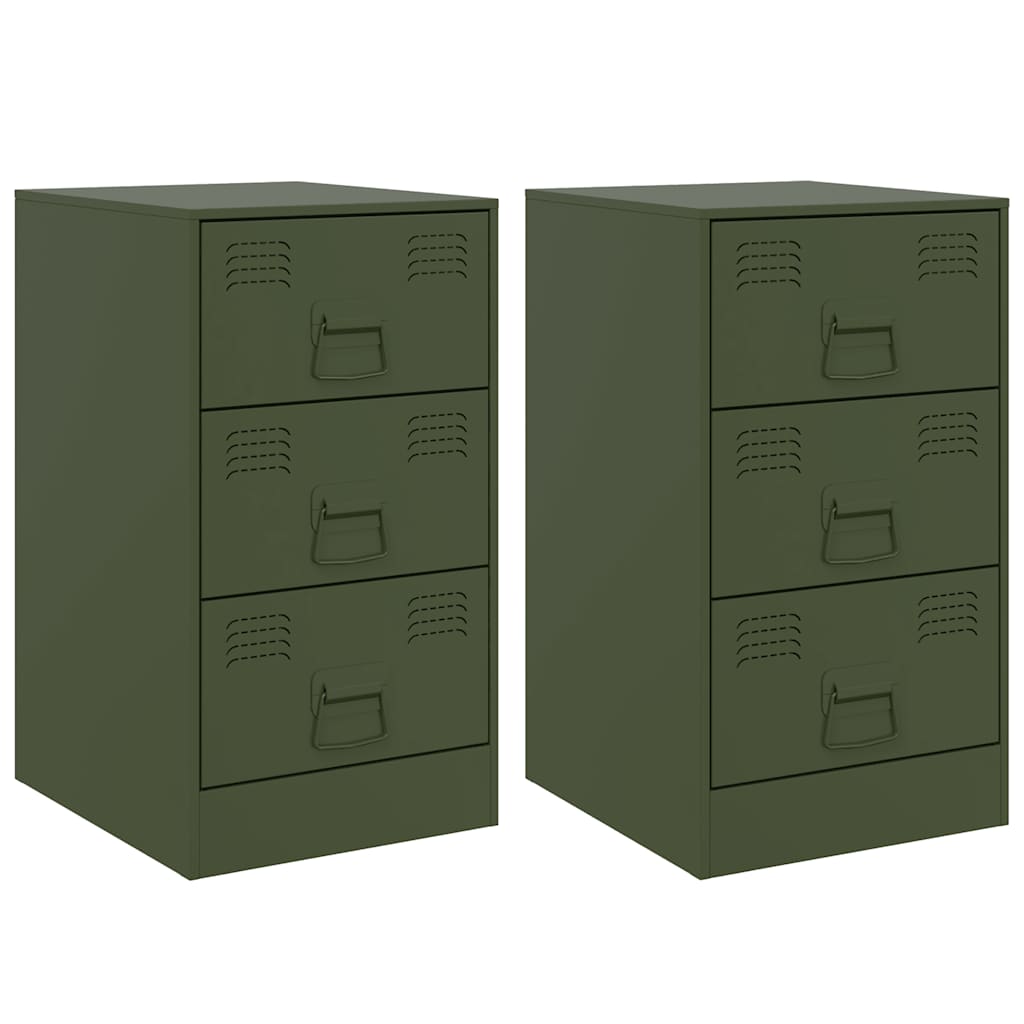 Comodini 2 pz Verde Oliva 34,5x39x62 cm in Acciaio 841784