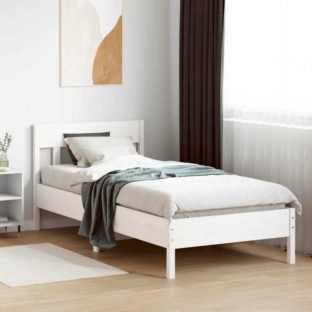 Letto senza Materasso Bianco 90x200 cm Legno Massello di Pino