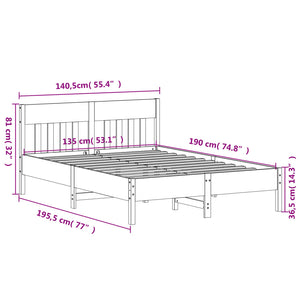 Letto senza Materasso Bianco 135x190 cm Legno Massello di Pino 842667