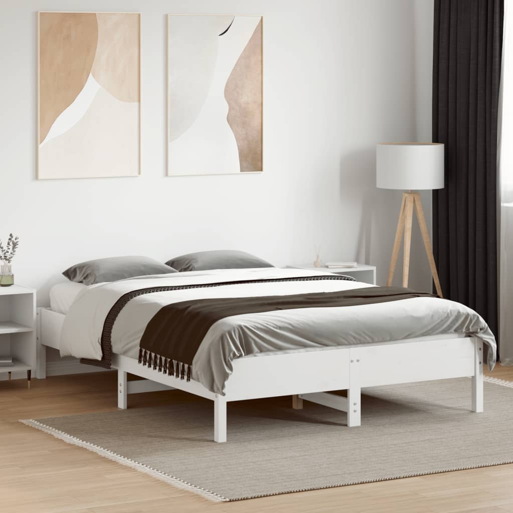 Letto senza Materasso Bianco 140x190 cm Legno Massello di Pino 842715