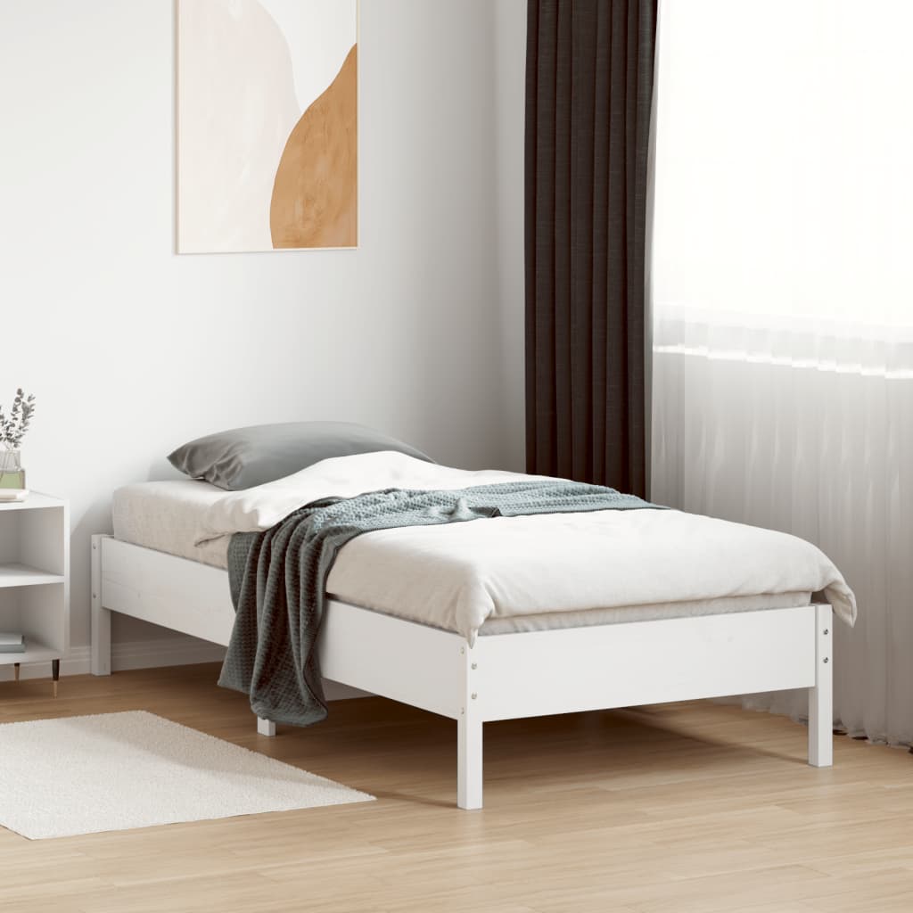 Letto senza Materasso Bianco 75x190 in Legno Massello di Pino 842731