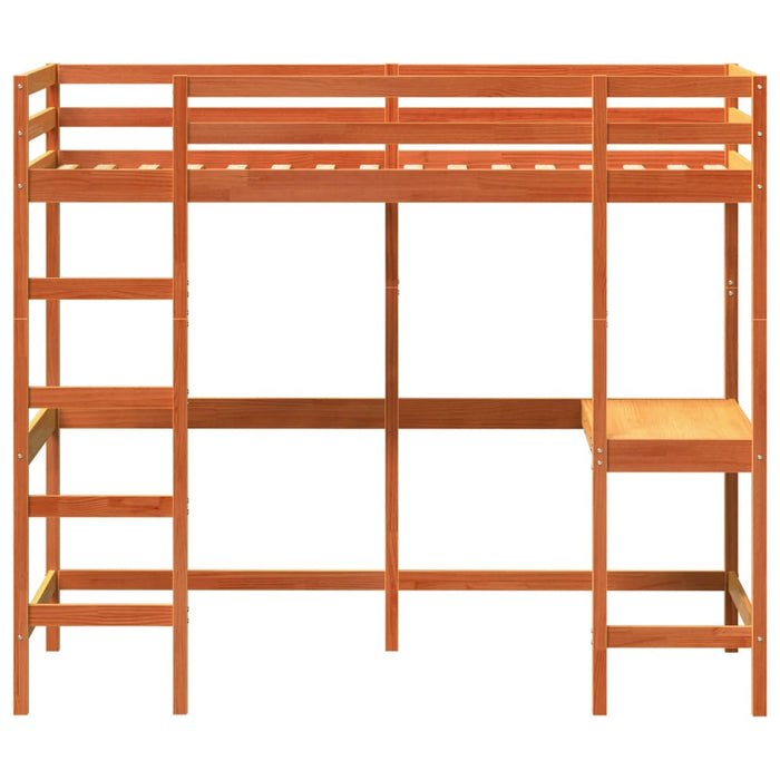 Letto Soppalco con Scrivania Marrone Cera 90x190 cm Legno Pino 842861