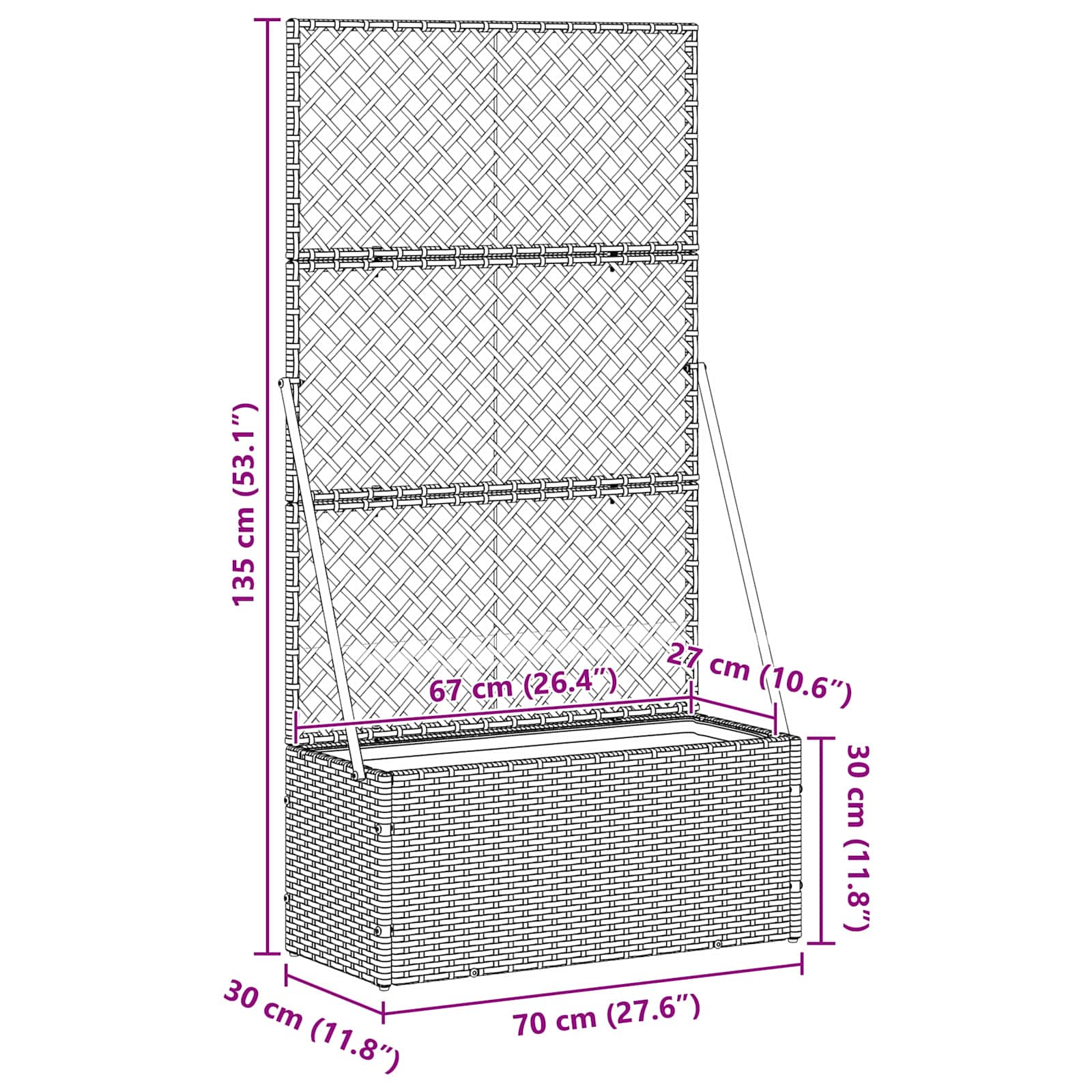Vaso da giardino-Fioriera Esterno-Contenitore per Piante Nero 70 x 30 x 135 cm Metallo