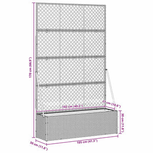 Vaso da giardino-Fioriera Esterno-Contenitore per Piante Nero 105 x 30 x 170 cm Metallo