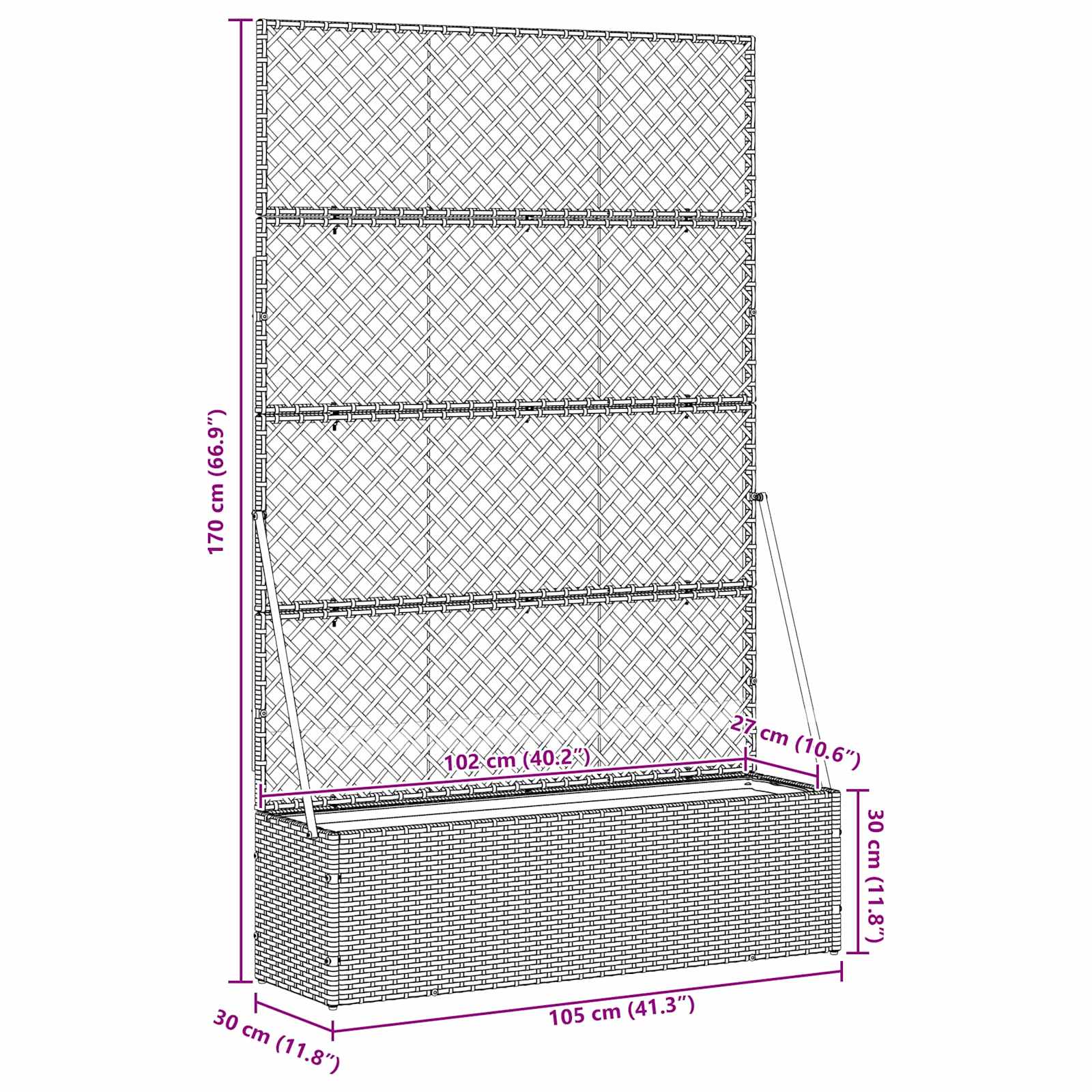 Vaso da giardino-Fioriera Esterno-Contenitore per Piante Grigio 105 x 30 x 170 cm Metallo