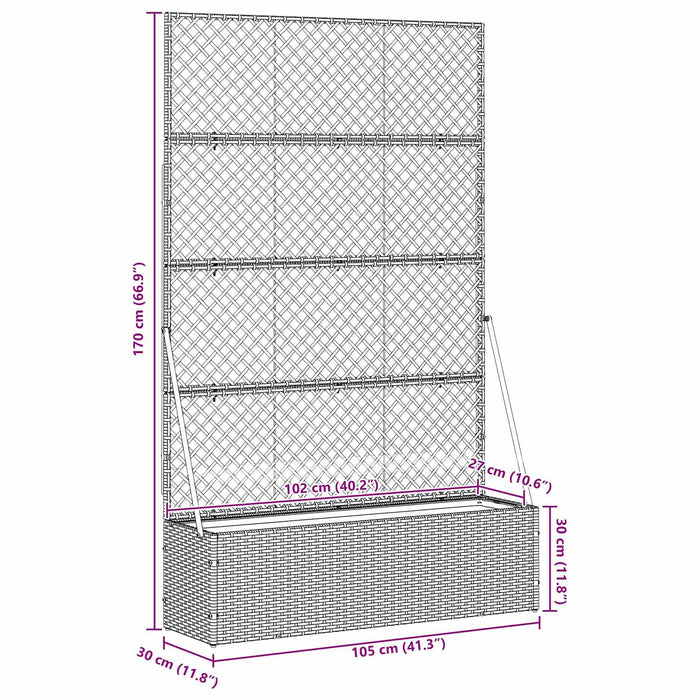 Vaso da giardino-Fioriera Esterno-Contenitore per Piante Grigio 105 x 30 x 170 cm Metallo