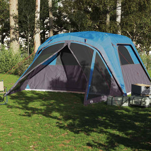Tenda da Campeggio con Portico per 4 Persone Blu Impermeabile 94549