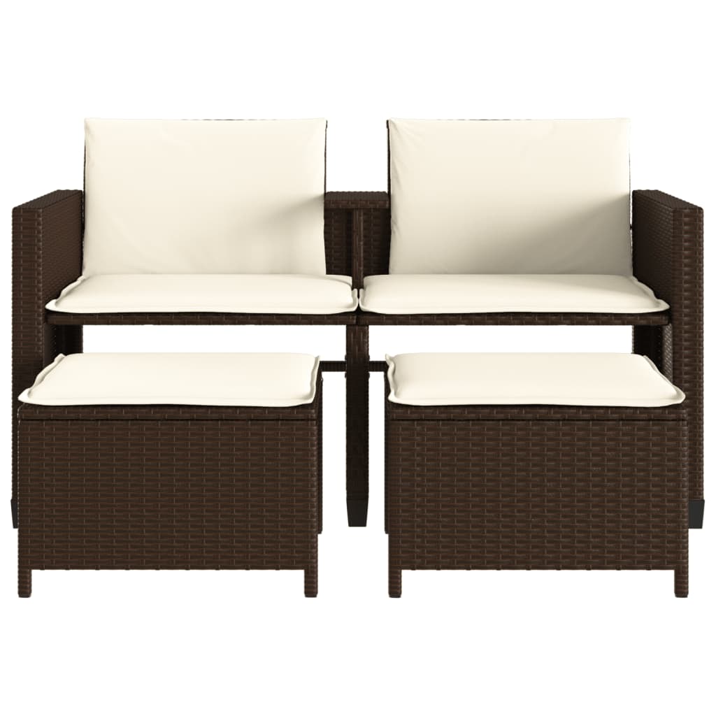 Divano Giardino 2 Posti con Tavolo e Sgabell-Sofa da Giardino-Divanetto da esternoi Marrone Polyrattan 290052