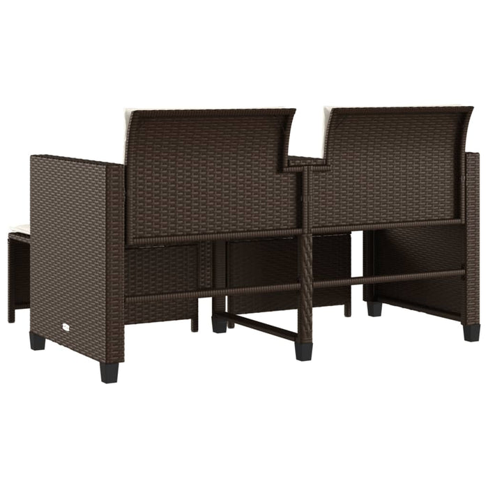 Divano Giardino 2 Posti con Tavolo e Sgabell-Sofa da Giardino-Divanetto da esternoi Marrone Polyrattan 290052
