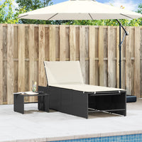 Lettini prendisole modulari 2 pz con tavolo nero in polyrattan