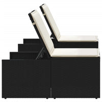 Lettini prendisole modulari 2 pz con tavolo nero in polyrattan