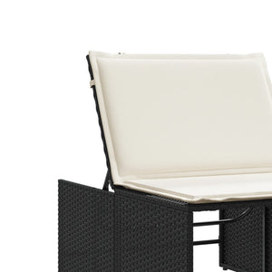 Lettini prendisole modulari 2 pz con tavolo nero in polyrattan