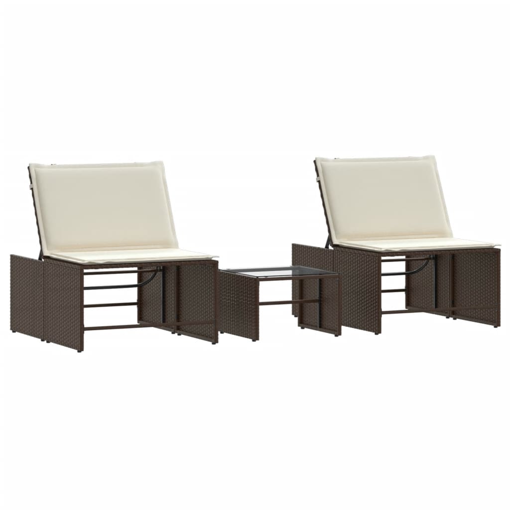 Lettini Prendisole 2 pz con Tavolino Marrone in Polyrattan 368423