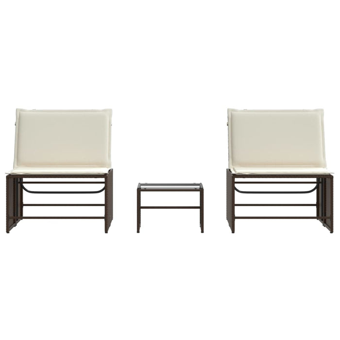 Lettini Prendisole 2 pz con Tavolino Marrone in Polyrattan 368423