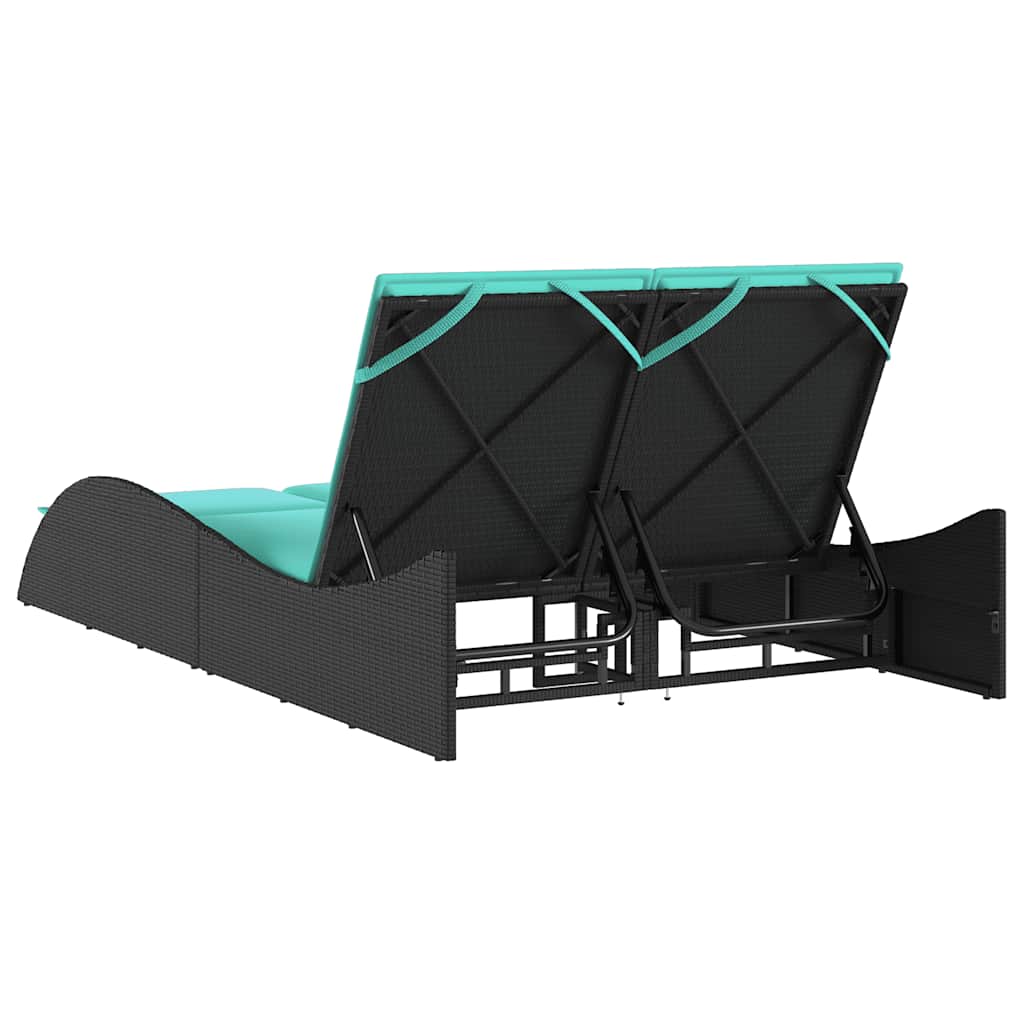 Lettino prendisole con cuscini nero 114x205x73 cm in polyrattan 368295