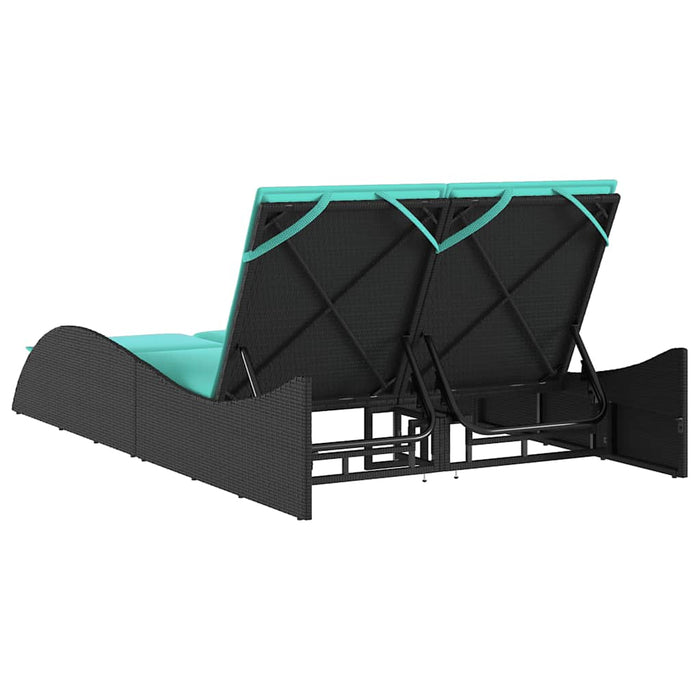 Lettino prendisole con cuscini nero 114x205x73 cm in polyrattan 368295