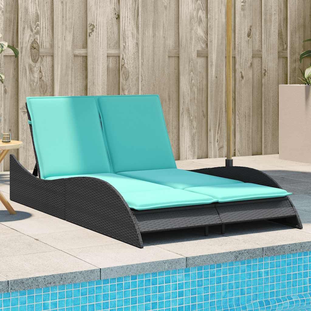 Lettino prendisole con cuscini nero 114x205x73 cm in polyrattan 368295