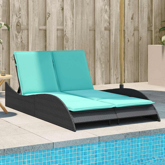 Lettino prendisole con cuscini nero 114x205x73 cm in polyrattan 368295