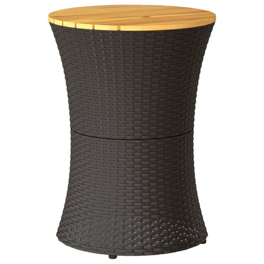 Tavolino-Tavolino da soggiorno-Tavolo Giardino Forma Tamburo Nero Polyrattan Legno Massello