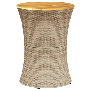 Tavolino Giardino Forma Tamburo Beige Polyrattan Legno Massello 368298