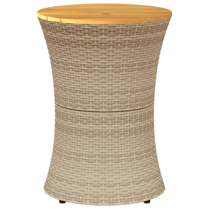 Tavolino Giardino Forma Tamburo Beige Polyrattan Legno Massello 368298